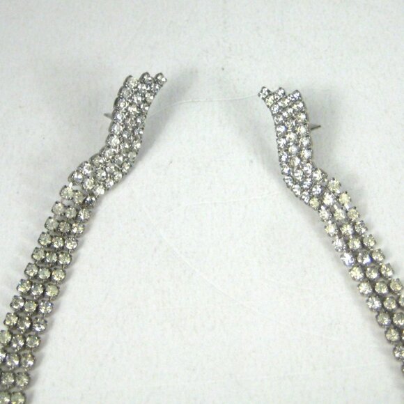 Long Silver Tone Rhinestone Dangle Earrings 8 Inch Drop Statement Sparkle Party - Picture 2 of 8